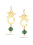 Gold-Tone Metal Bird Green Round Stone Earrings