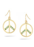Gold-Tone Metal Peace Symbal Green Crystal Drop Earrings
