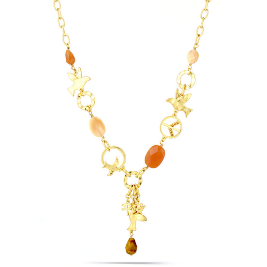Gold-Tone Metal Carnelian Tiger Eye Charm Necklace