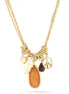 Gold-Tone Metal Charm Carnelian Tiger Eye Charm Necklace