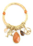 Gold-Tone Metal Tiger'S Eye And Orange Natural Stone Stretch Bracelets