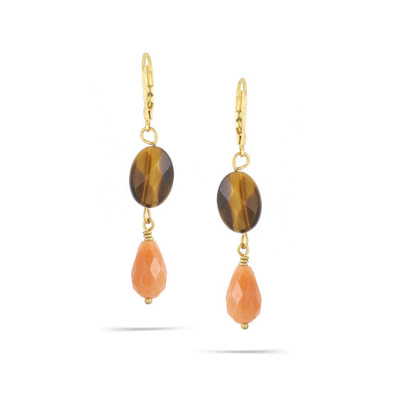Gold-Tone Metal Tiger Eye Earrings