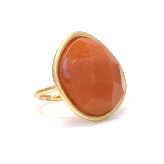 Gold-Tone Metal Carnelian Faceted Adjustable Rings
