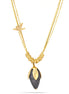 Gold-Tone Metal Bird Charm And Green Stone Pendant Necklace