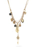 Gold-Tone Metal Black Smokey Stone Mix Charm Necklace