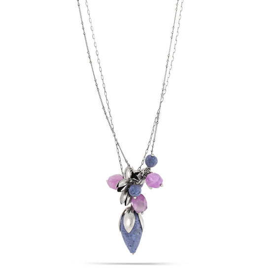 Rhodium-Tone Metal Amethyst Charm Necklace