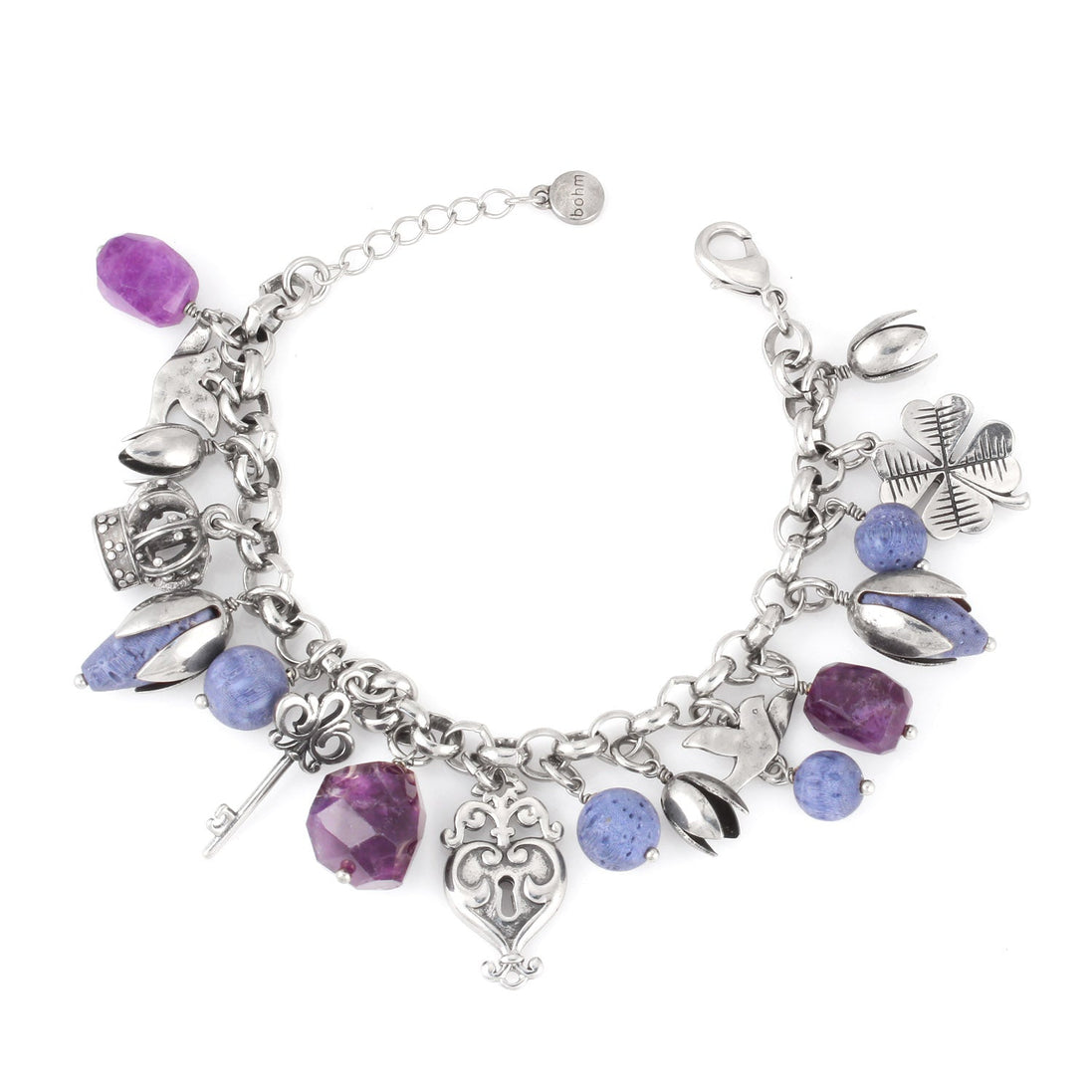 Silver-Tone Metal Amethyst Charm Bracelets