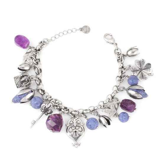 Silver-Tone Metal Amethyst Charm Bracelets