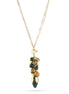 Gold-Tone Metal Green Natural Stone And Smokey Crystal Drop Necklace