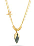 Gold-Tone Metal Bird Charm And Green Stone Pendant Necklace