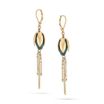 Gold-Tone Metal Green Natural Stone Drop Earrings