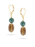 Gold-Tone Metal Green Natural Stone And Smokey Crystal Drop Earrings