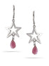 Hematite-Tone Metal Star Purple Stone Drop Earrings