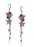 Antique Silver-Tone Metal Purple Crystal Drop Earrings