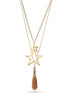 Gold-Tone Metal Star Crystal Dark Peach Stone Drop Necklace 