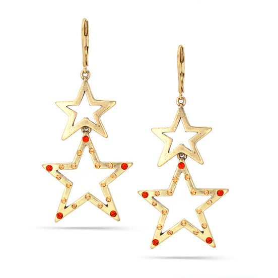 Gold-Tone Metal Star Crystal Drop Earrings