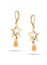 Gold-Tone Metal Peach Stone Star Dangle Earrings