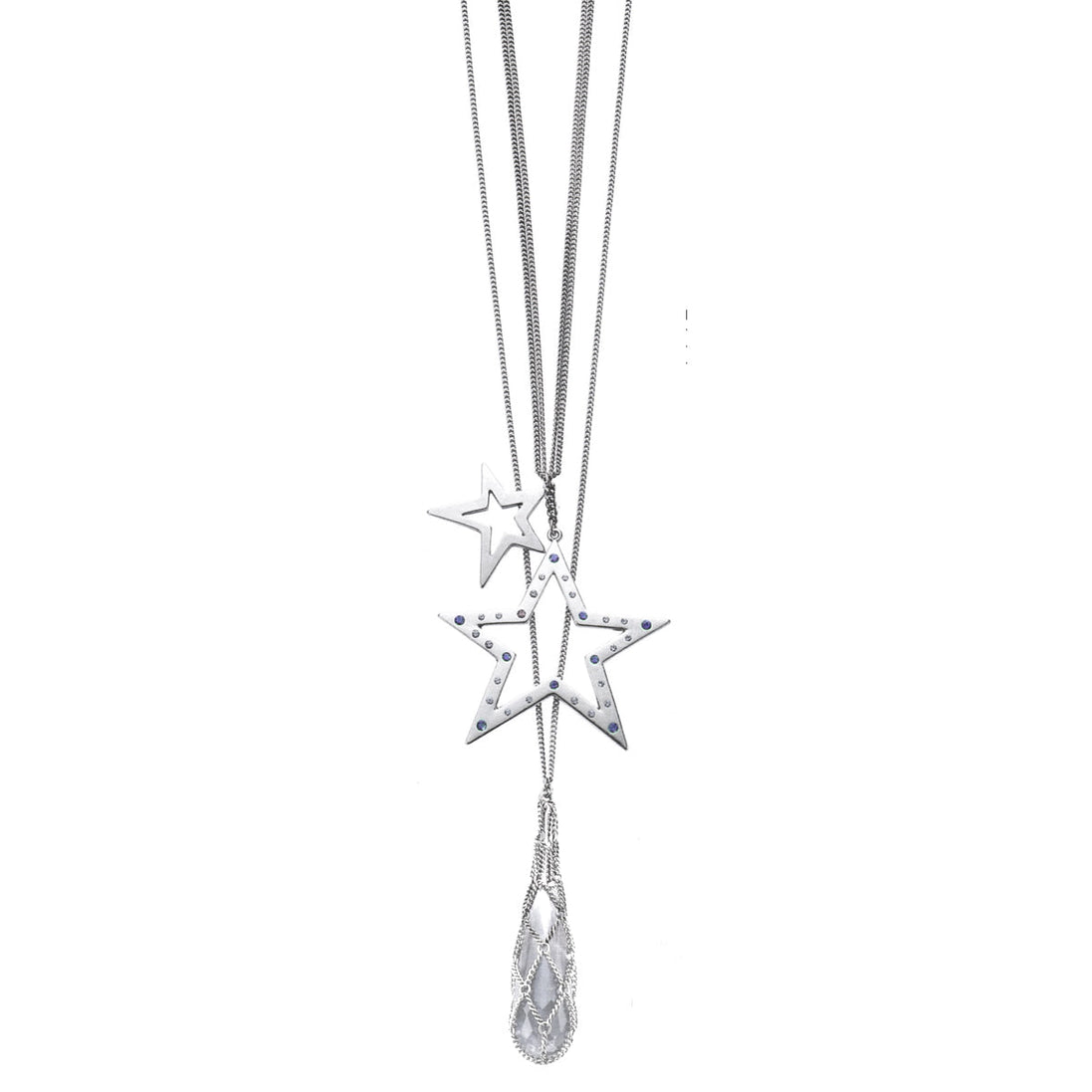 Silver-Tone Metal Star Crystal Drop Long Gnecklace 