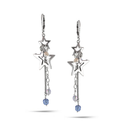 Silver-Tone Metal Star Crystal Drop Earrings