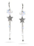 Silver-Tone Metal Light Blue Crystal Star Tassel Earrings