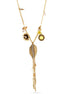 Gold-Tone Metal Flower Leaf And Crystal Charm Necklace