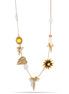Gold-Tone Metal Flower And Leaves Adjustable Lobster Claw Closure Crystal Necklaces