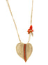 Gold-Tone Metal Flower And Leaf Red Crystal Necklace