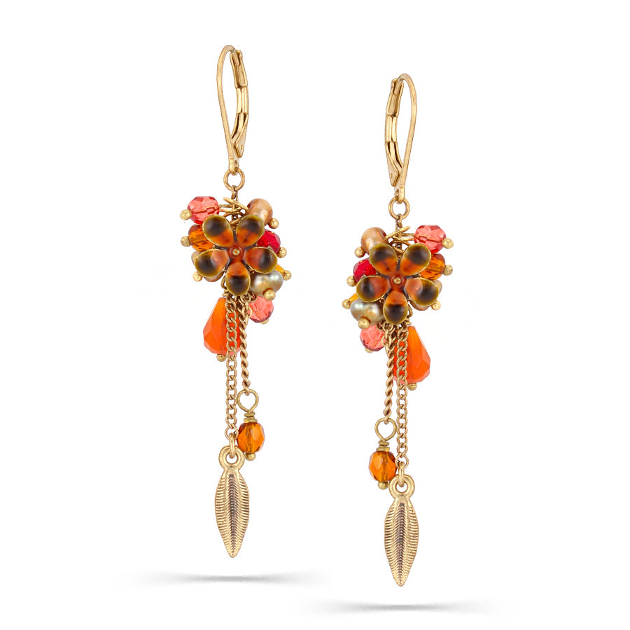 Gold-Tone Metal Flower And Leaf Drop Necklace