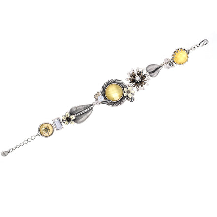 Silver-Tone Metal Flower And Leaf Crystal Wrap Around Bracelets