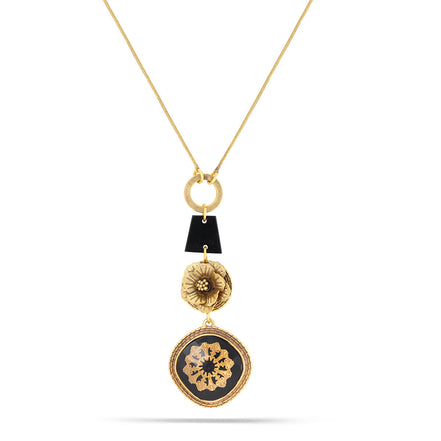 Gold-Tone Metal Flower Black Necklace