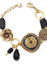 Antique-Gold Tone Metal Flower Filigre Black Wrap Around Bracelets
