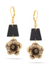 Gold-Tone Metal Flower Black Drop Earrings