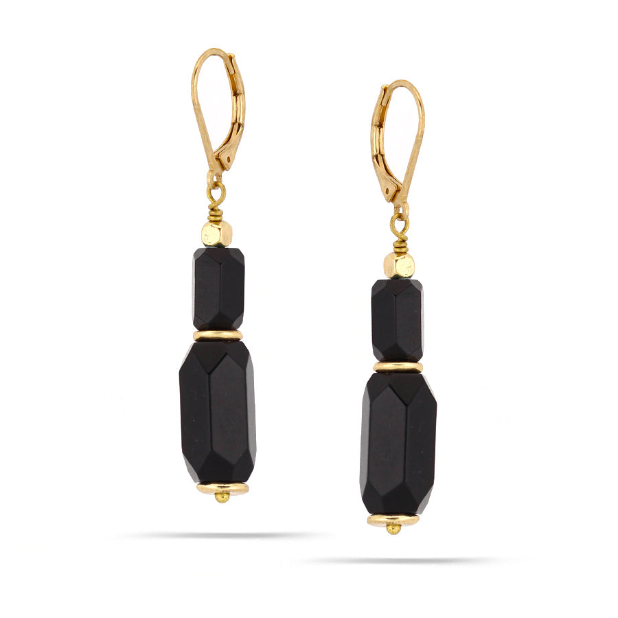 Gold-Tone Metal Black Drop Earrings
