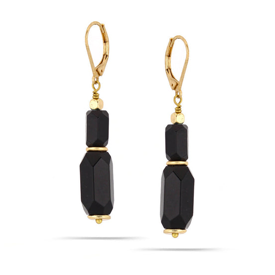 Gold-Tone Metal Black Drop Earrings