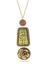 Antique-Gold Tone Metal Flower Filigree Green Pendant Necklace