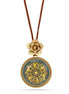 Antique-Gold Tone Metal Flower Filigree Green Round Faceted Pendant Necklace