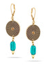 Antique-Gold Tone Metal Green Drop Earrings