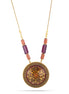 Antique-Gold Tone Metal Flower Filigree Burgundy Round Faceted Pendant Purple Beads Necklace