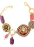 Antique-Gold Tone Metal Flower Filigre Burgundy And Purple Wrap Around Bracelets