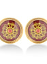 Antique Gold-Tone Metal Filigree Burgundy Faceted Round Earrings