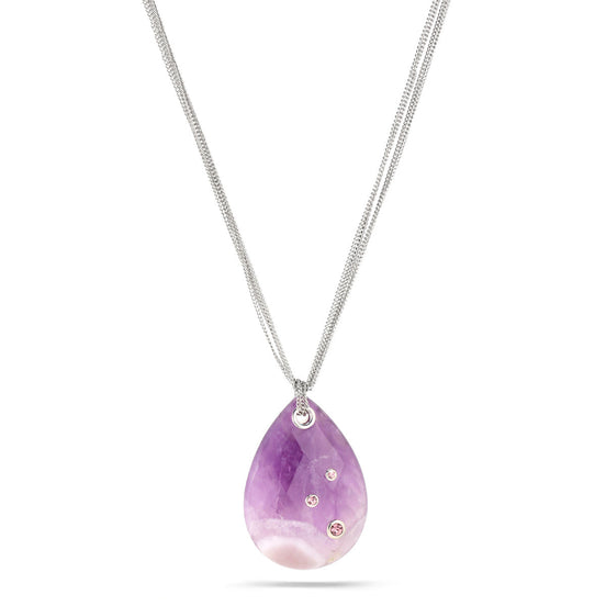 Silver-Tone Metal Amethyst Faceted Teardrop Crystal Earrings