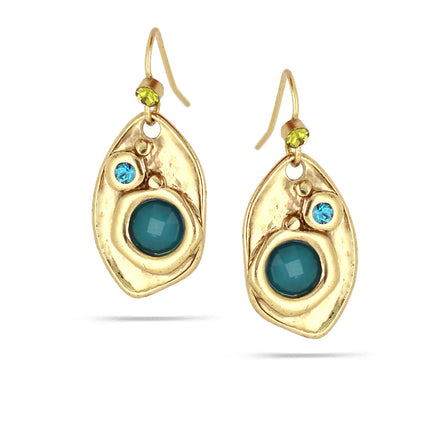Gold-Tone Metal Deep Aqua Green Stone Green And Blue Crystal Drop Earrings