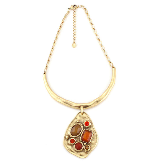Gold-Tone Metal Multi Color Stone Chocker Necklace