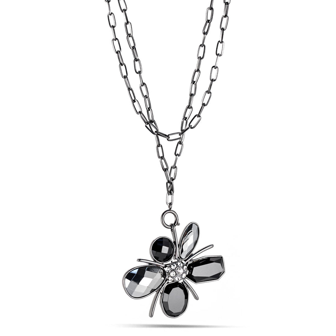 Hematite-Tone Metal Black And Hematite Crystal Neckalce