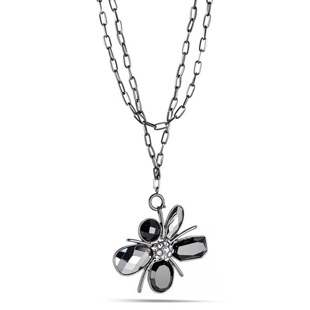 Hematite-Tone Metal Black And Hematite Crystal Neckalce