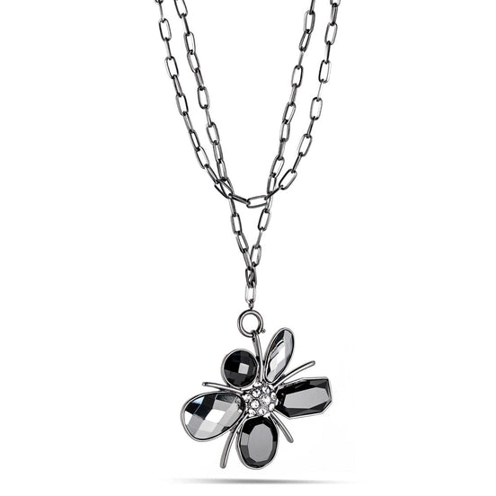 Hematite-Tone Metal Black And Hematite Crystal Neckalce