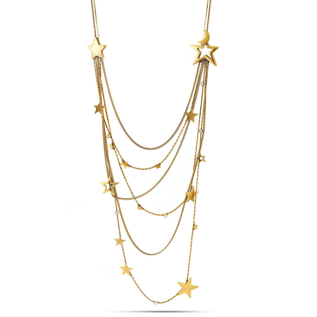 Gold-Tone Metal Star And Moon Crystal Layered Necklace