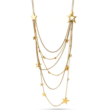 Gold-Tone Metal Star And Moon Crystal Layered Necklace