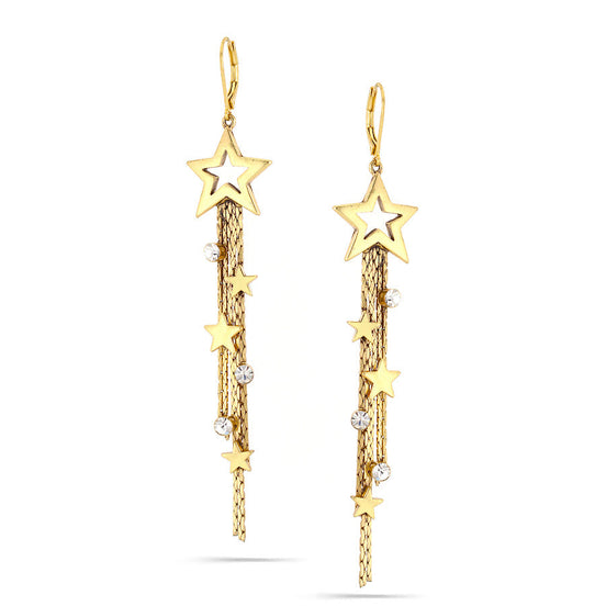 Gold-Tone Metal Star Crystal Tassel Earrings