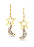 Gold-Tone Metal Star And Moon White Crystal Earrings